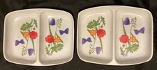 Pair of Meijiaxing Melamine Ware China Divided Dipping Bowls 4" x 3"