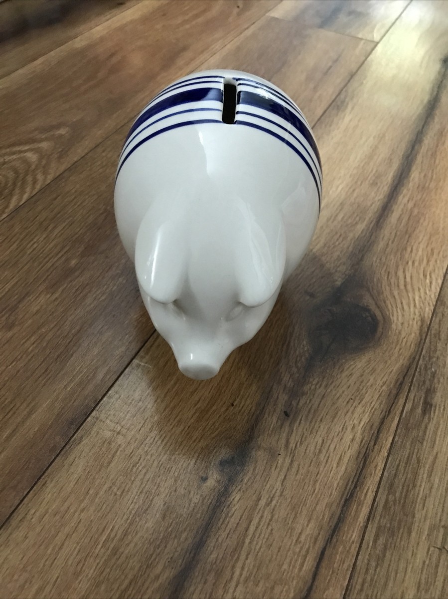 Ralph Lauren White Ironstone Farmstead Ticking Blue Stripe Piggy