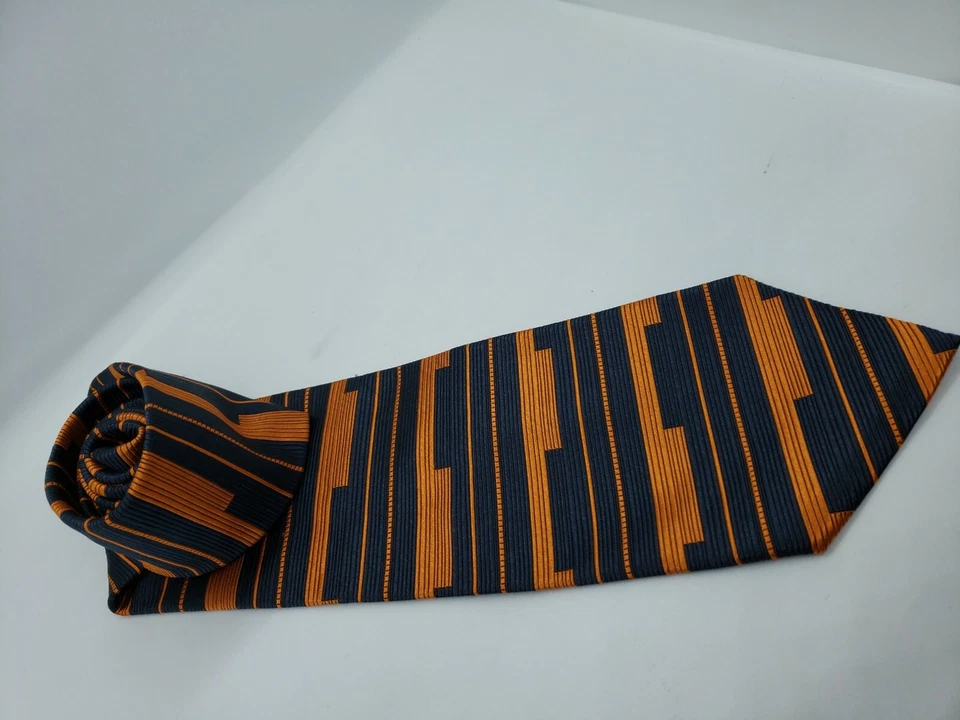 Pierre Cardin Men's Neck Tie Orange Blue Striped 100% Silk Suits Business Attire - Image 2 of 4