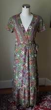Floral Wrap Maxi Dress Womens S, Boho, Green, Jewel Tones / Long, light  cool.