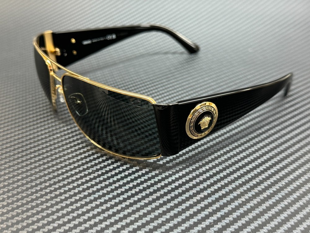 VERSACE VE2163 100287 Gold Grey Lens Men's Rectangle Sunglasses 63mm