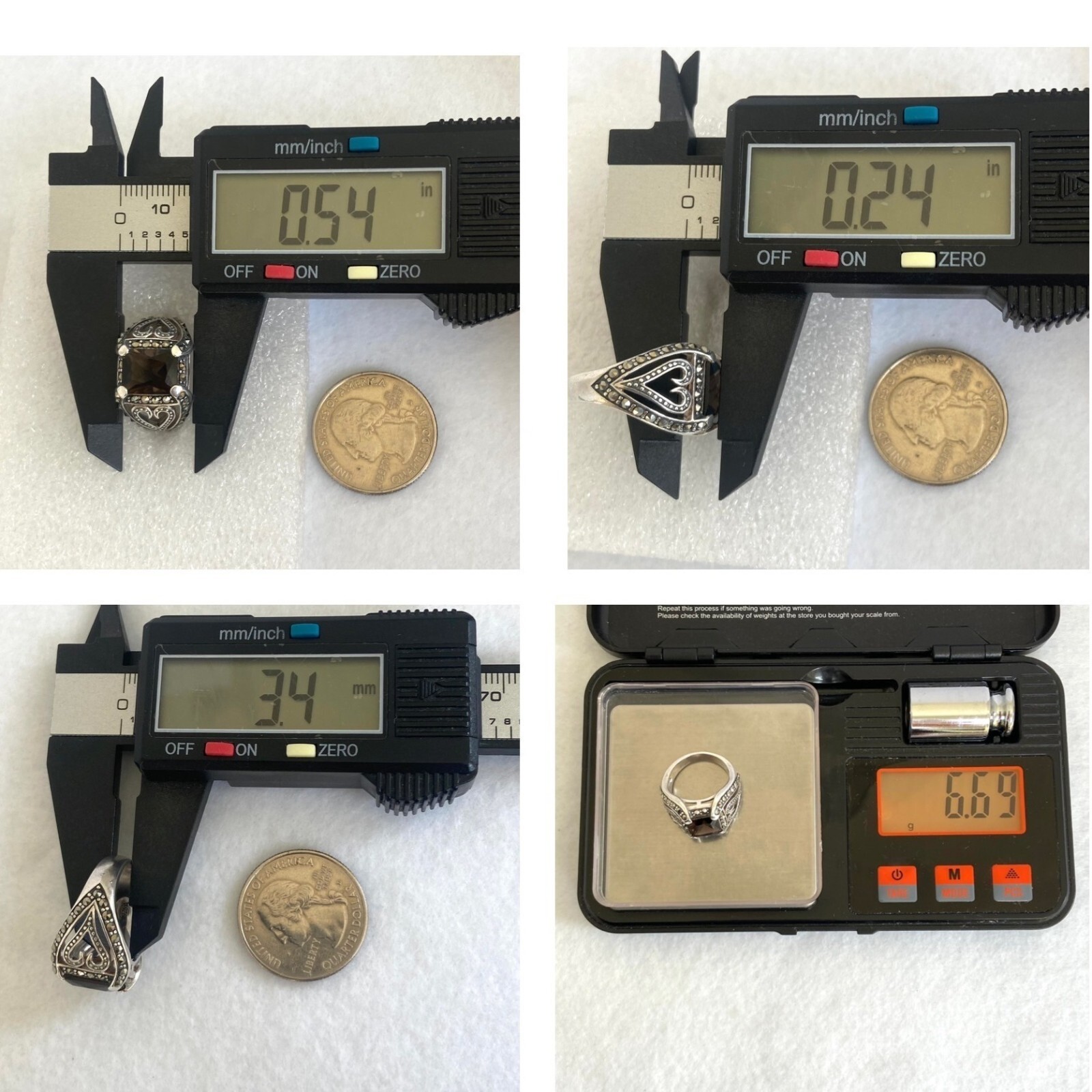 Sterling Silver 925A Rectangular Smoky Quartz & M… - image 11