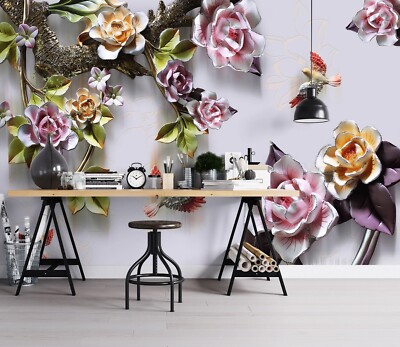 3D Branches Birds K2328 Wallpaper Mural Self-adhesive Removable Sticker Panda