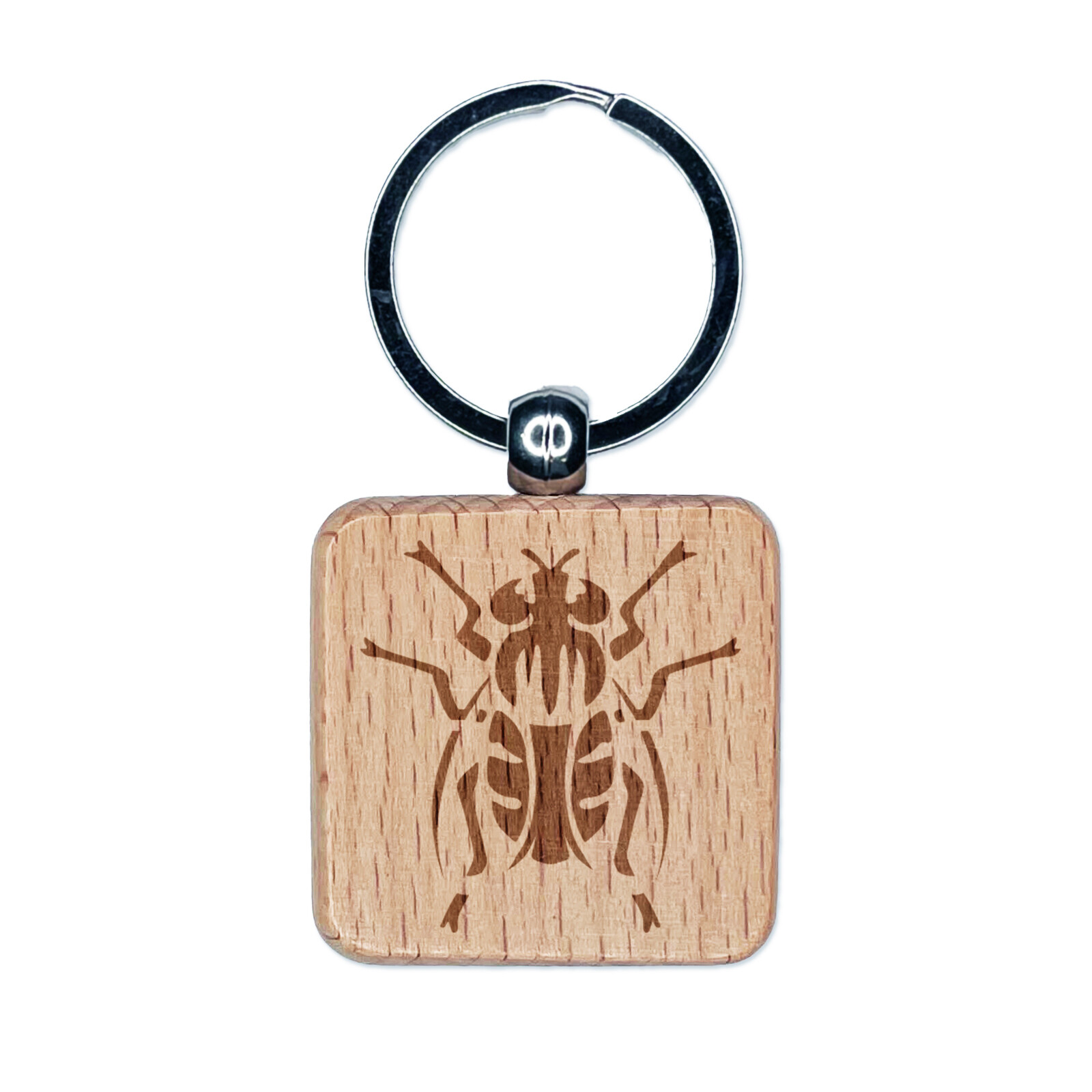 Engraved Wooden House Fly Insect Keychain Charm Tag