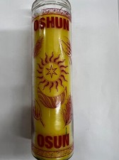 ORISHA OCHUN / OSHUN / OSUN UNSCENTED YELLOW PILLAR CANDLE IN GLASS