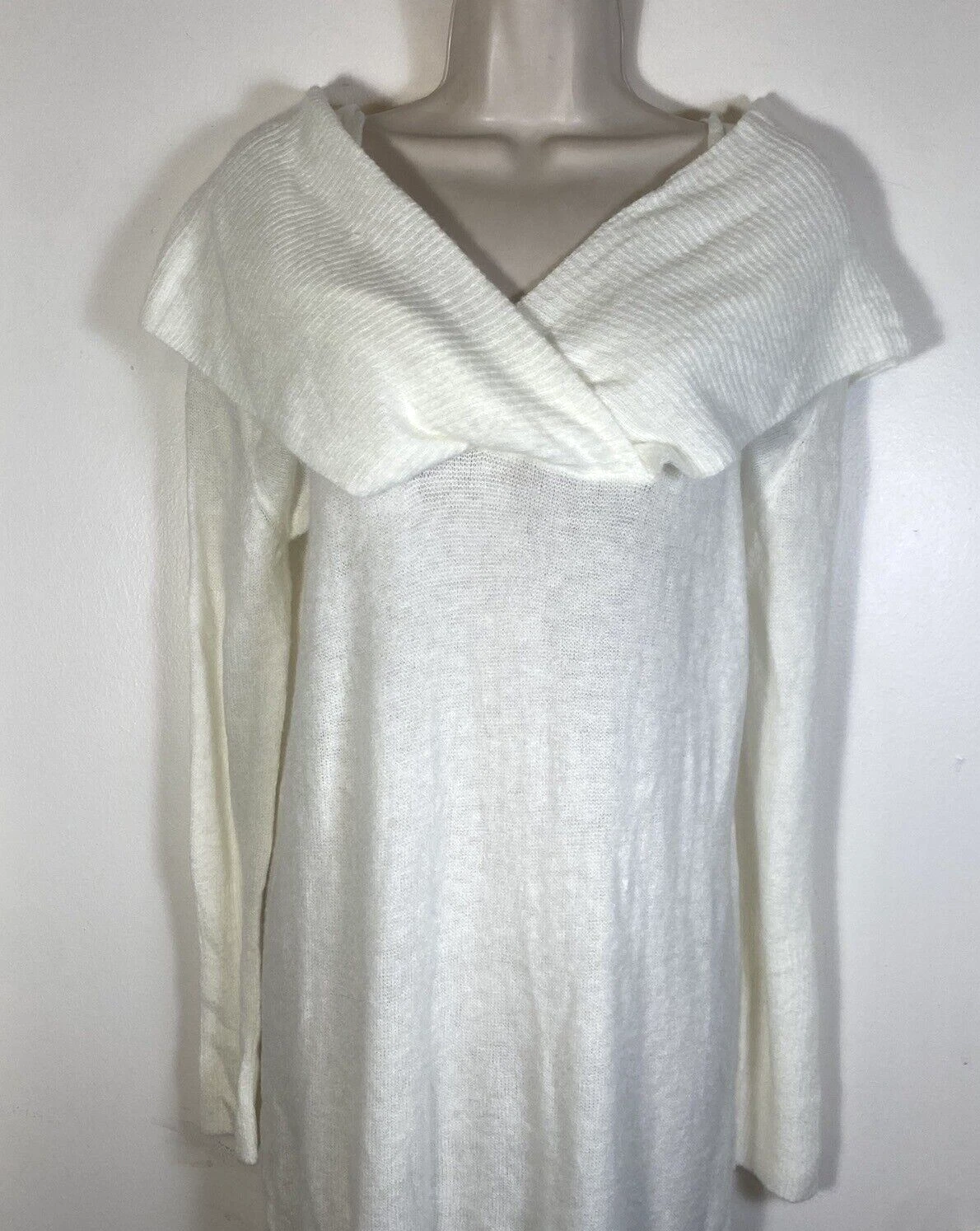 OFF WHITE Abito maglione spalle scoperte olivaceo donna grande bianco sporco mini manica lunga