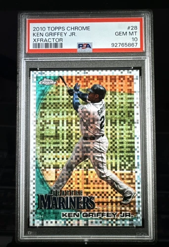 2010 Topps Chrome Ken Griffey Jr. XFractor Card #28 PSA 10 POP 10 GEM MINT