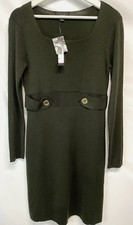 Tahari Sweater Dress Wool Blend $128MSRP Green Long Sleeve Gold Button NWT L