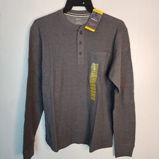 NWT Men's Members Mark Gray Heather Waffle Thermal Henley Size M