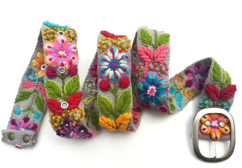 Maravilloso Cinturón Bordado Flores Perú, Rojo, Nuevo Foto 2 de 4