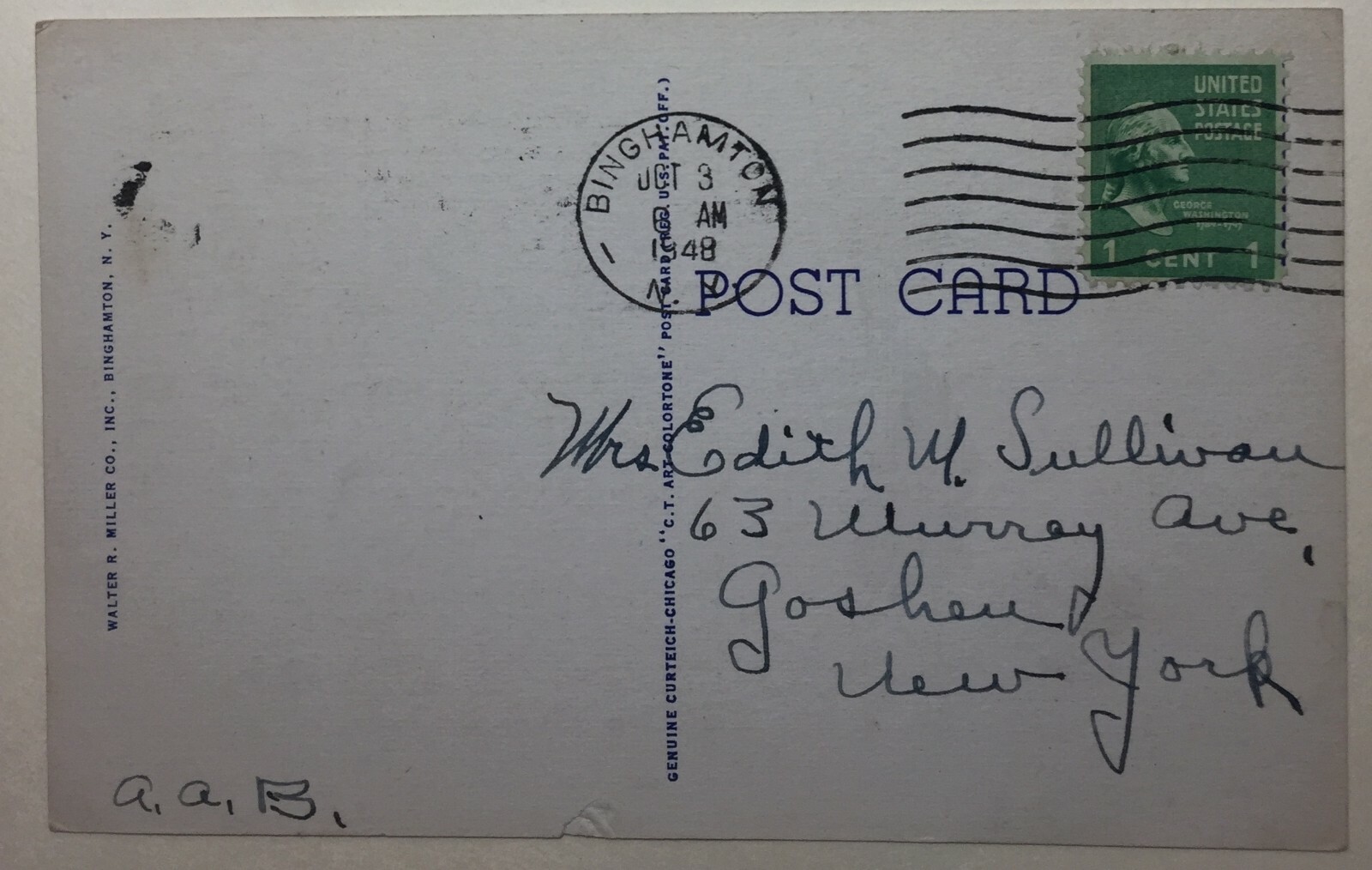 1948 UNITED STATES POST OFFICE LINEN PPC BINGHAMTON NEW YORK POSTED