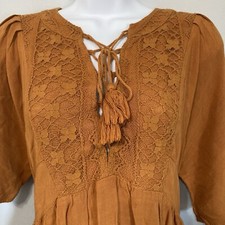 Dress Size Small Lace Bodice Short Sleeve Tassels Rusty Orange Knee Length
