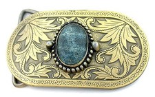 Gold Color Southwest Western Oval Natural Azurite Cabochon Belt Buckle EPBB106