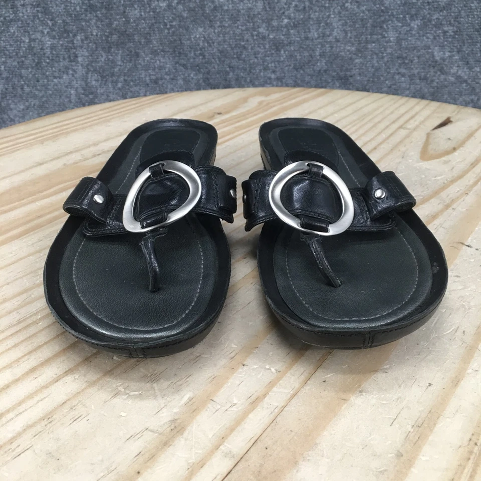 Sandalias Cole Haan para mujer 7 B chanclas cuña informales cuero negro sin cordones Foto 4 de 4