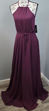 Lulus Long Maxi Dress Women XS Purple Polyester Sheer Tie Waist Halter Neck Slit