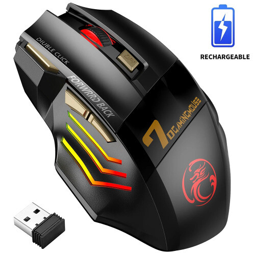 Wireless Rechargeable Bluetooth Gaming Mouse Ergonomic Design USB Compatible
