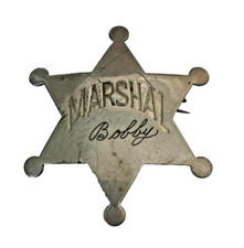Vintage Mid-20th Century  Novelty Western  Marshall 6 Point Star Silver Badge