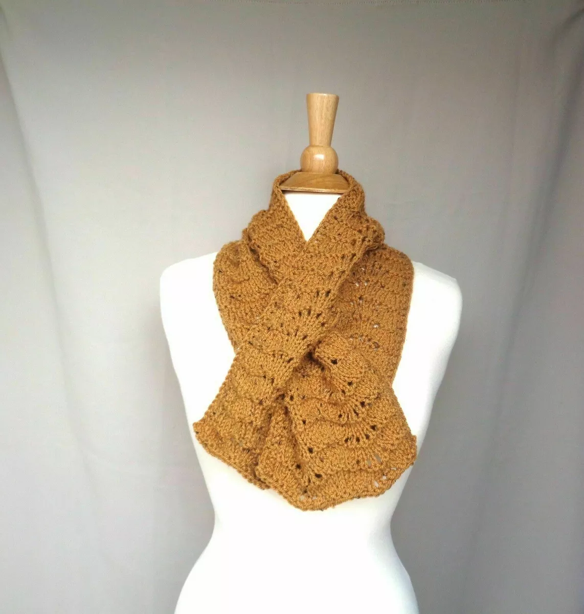 Pull Through Scarf Dark Gold Tweed Keyhole Neck Warmer Women Tuck In Cross Front