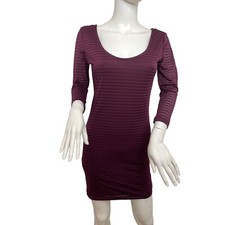 Forever 21 Dress M Purple Mini Bodycon Stretch Scoop Neck 3/4 Sleeves Lined...