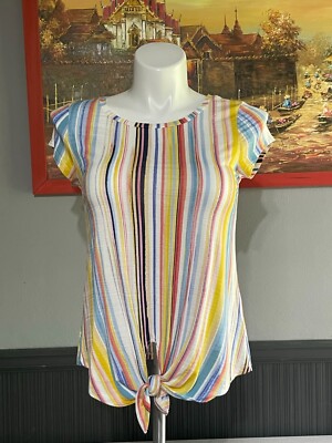 Cupio Women's Striped Short Sleeve Tie Bottom Top Size Small
