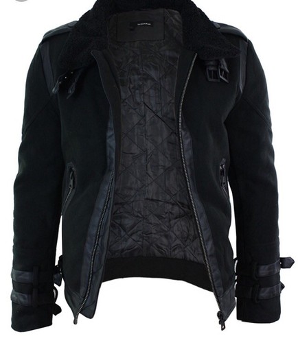 mens fur black short jacket tailored fit aviator pilot jacket