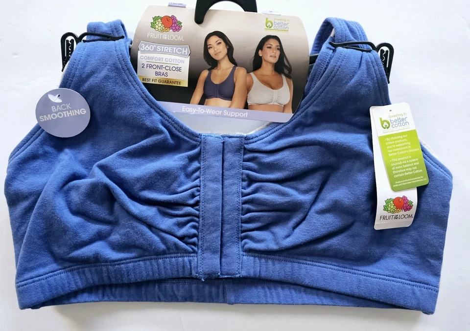 Fruit of The Loom Women's Front Close Bra, 2 Pack, 360 Degree Stretch Cotton Bra - Image 4 of 4