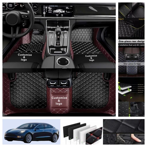 For Tesla Model 3 2017-2025 Car Floor Mats Luxury PU Leather Waterproof Carpets - Imagen 29 de 41