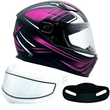 Pink Adult Full Face Snow Helmet Dual Lens Anti Fog Shield Retractable Sun Visor