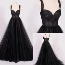 Black Wedding Dresses Sleeveless Spaghetti Straps Gothic Soft Tulle Bridal Gowns