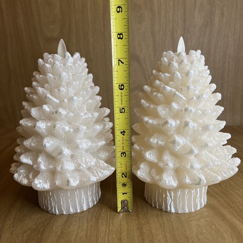 2 Martha Stewart Flameless Luminara Christmas Trees Wax Candle 8” Ivory Glitter - Picture 6 of 12