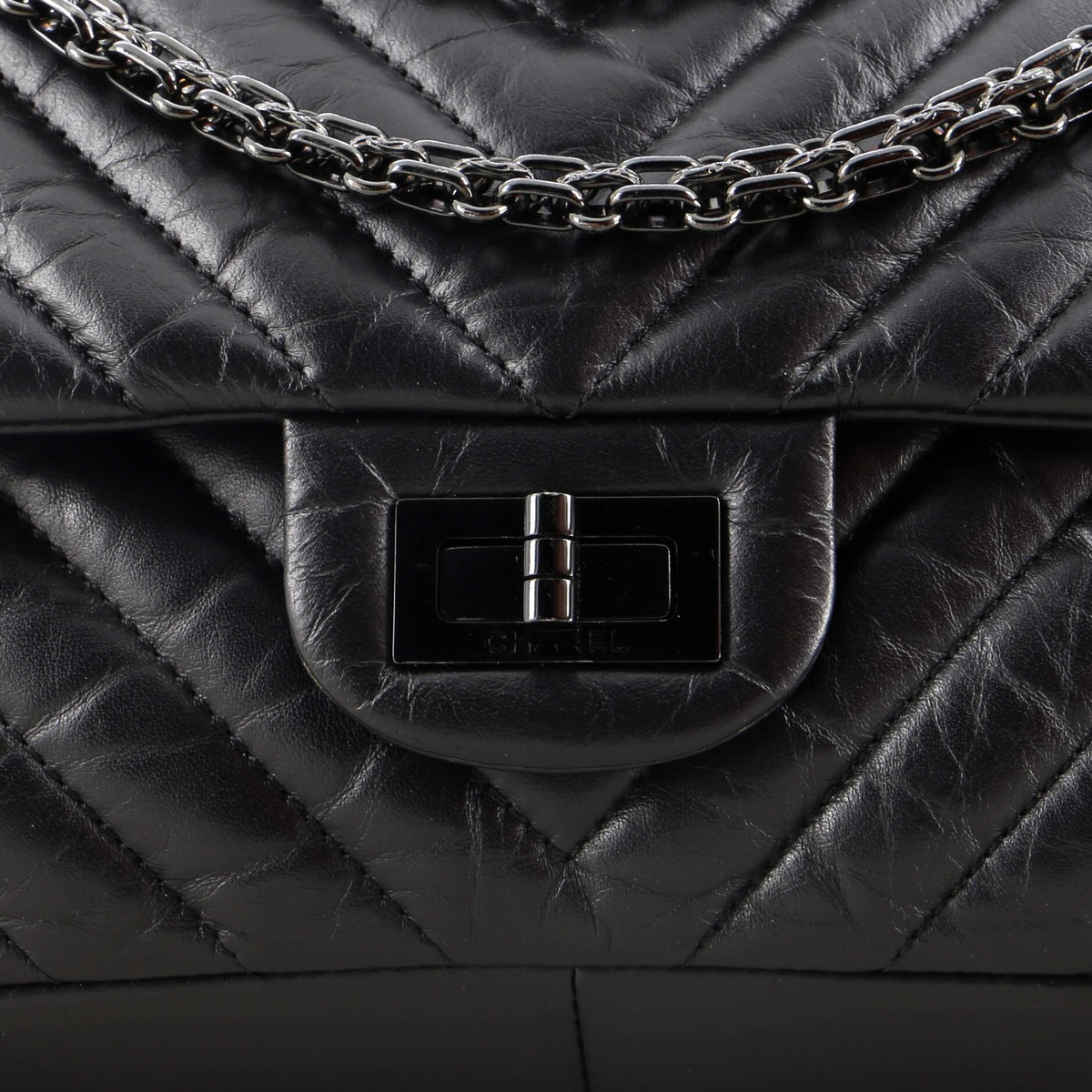 Chanel So Black Reissue 2.55 Flap Bag Chevron Aged Calfskin Chanel So Black Reissue 2.55 Flap Bag Chevron Aged Calfskin