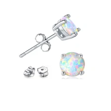 Round White Fire Opal 925 Sterling silver stud post earrings 6mm Gift PE19