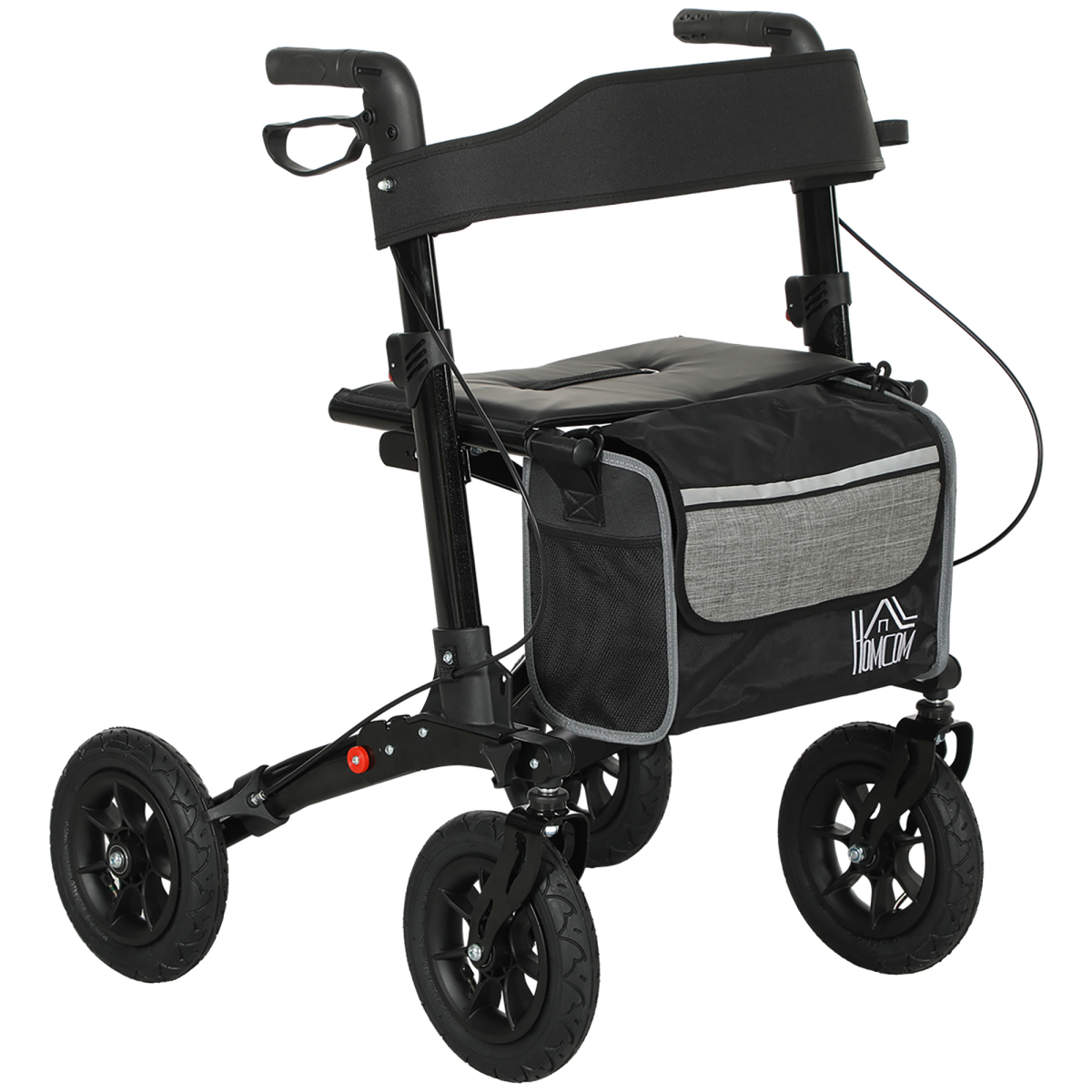 HOMCOM Rollator Walker with Padded Seat Backrest All-terrain Wheels