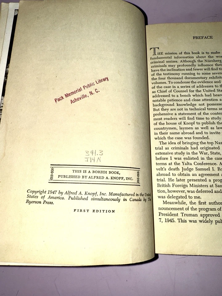 The Nurnberg Case, Robert H. Jackson 1st Edition Hardcopy 1947 - Image 2 of 4
