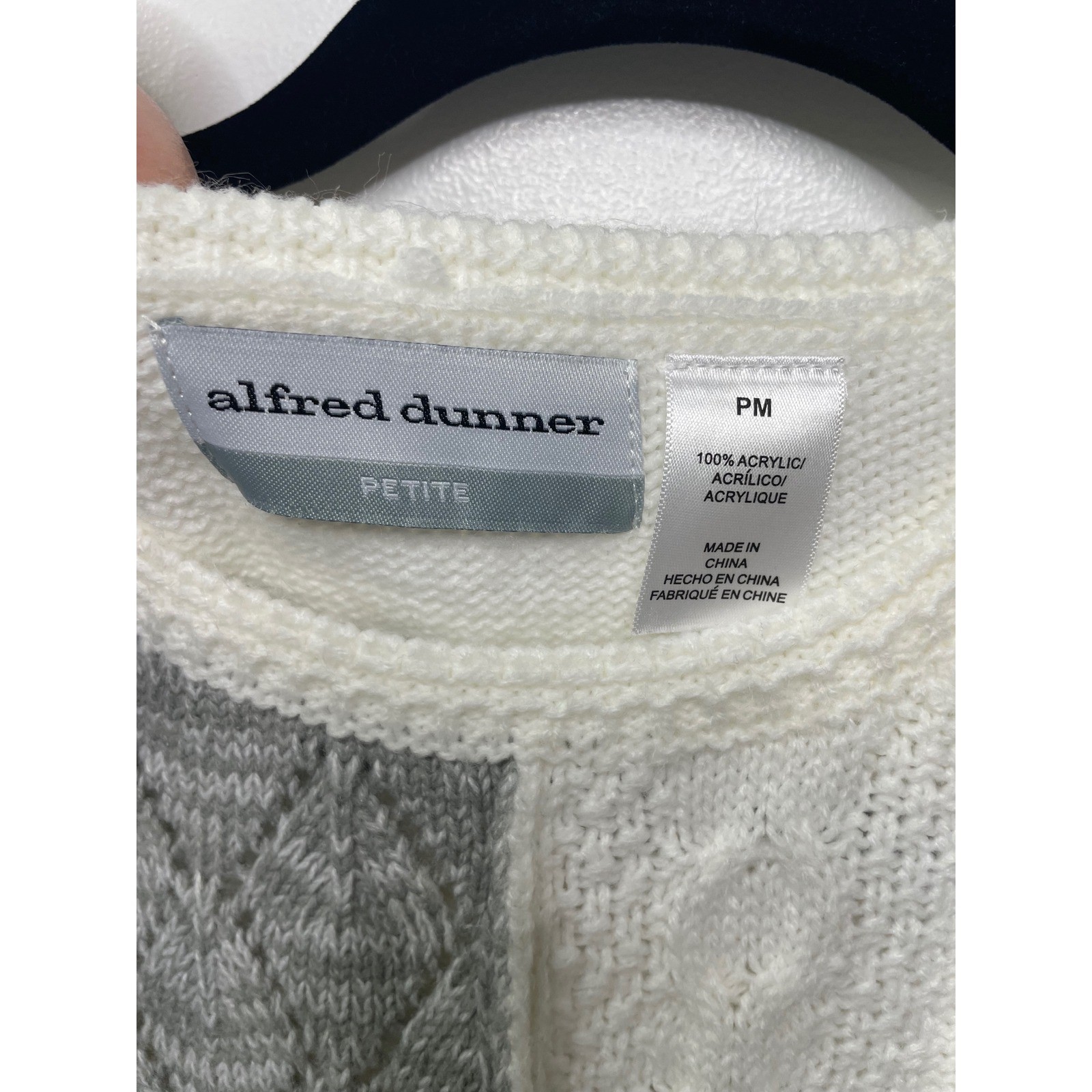 Patchwork Cable Knit Sweater White Gray Fisherman… - image 4