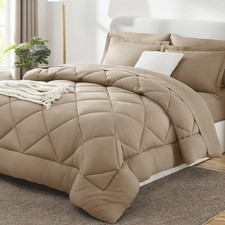 King Size Comforter Set Taupe - 7 Pieces Bed in a Bag King, Luxury Soft Bed Set