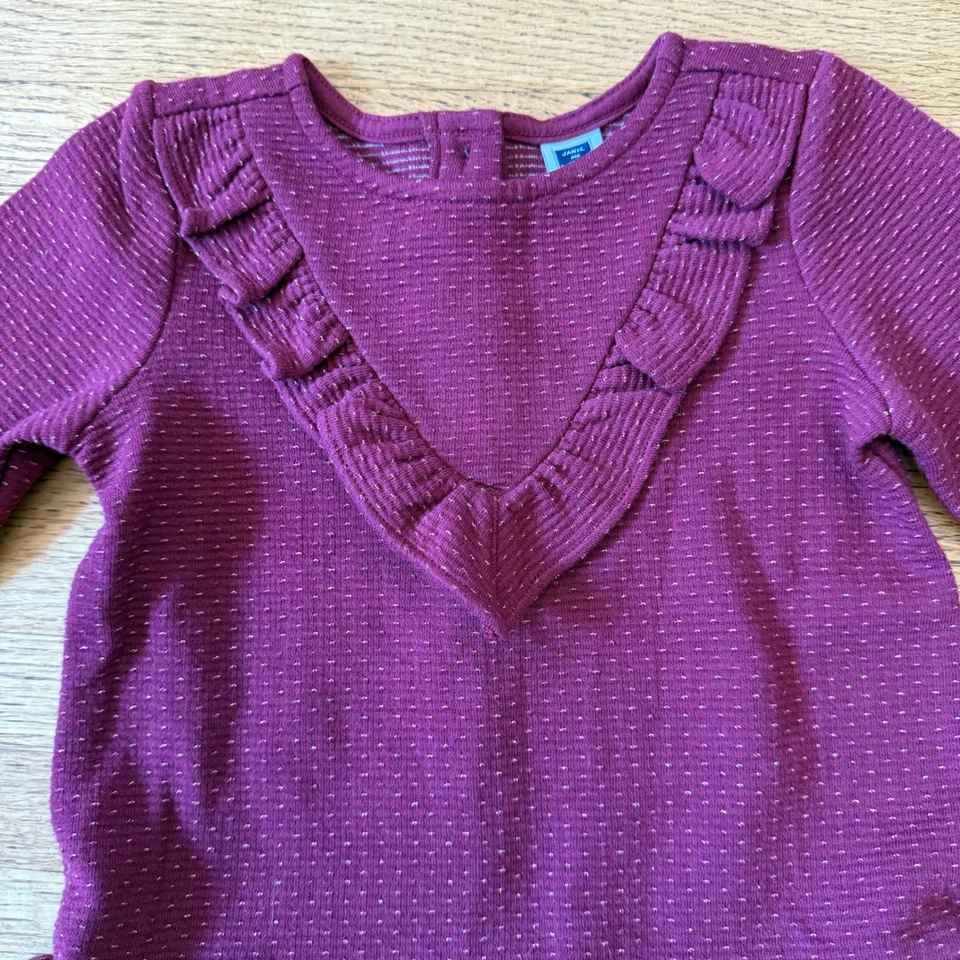 Vestido Janie and Jack Niñas 2T Púrpura Punto Texturizado Manga Larga Volantes Cuello en V Foto 4 de 4