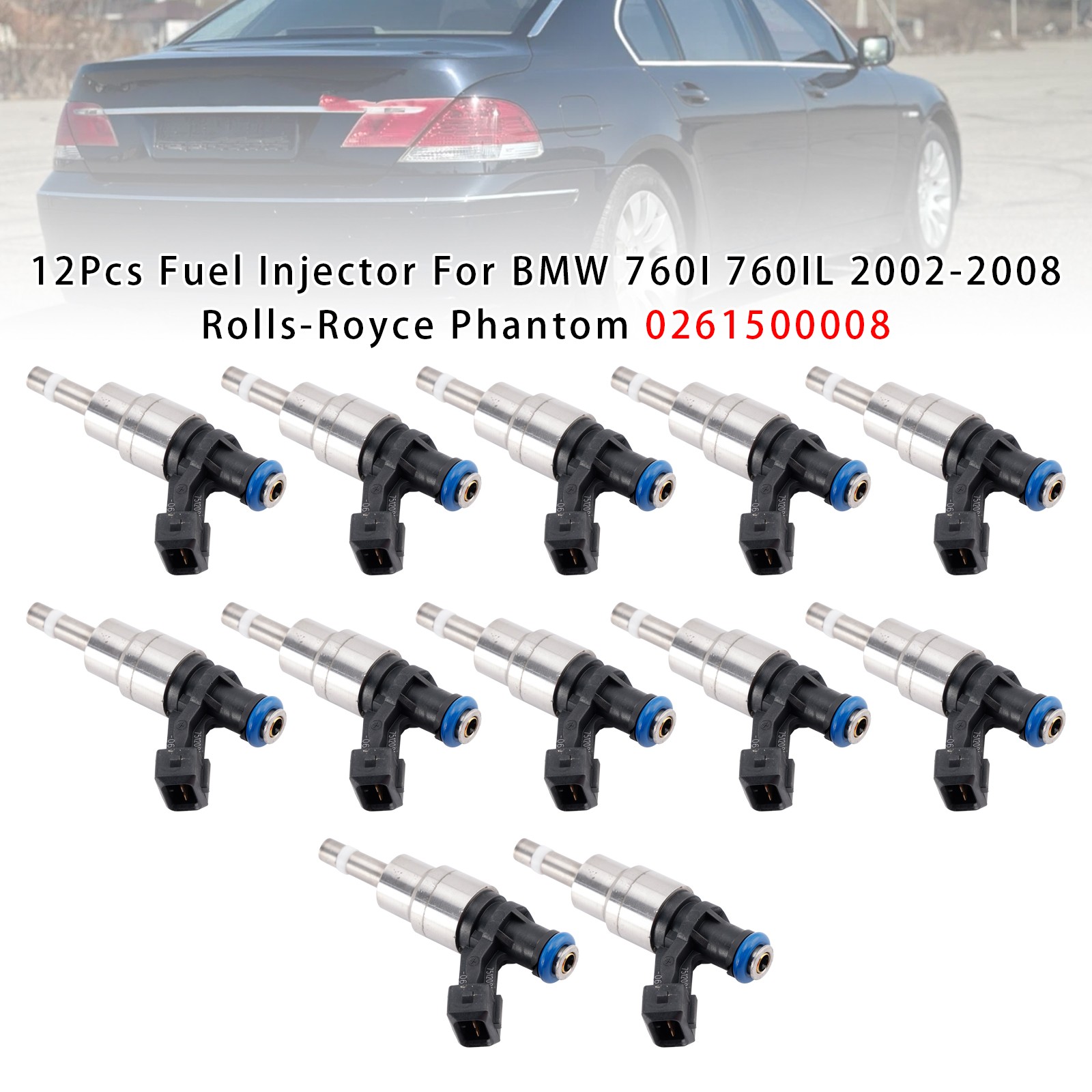 12Pcs Fuel Injector For BMW 760I 760IL 2002-2008 Rolls-Royce Phantom 0261500008