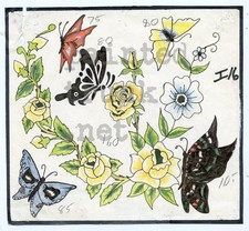 vintage 1970s original black dragon rose butterfly tattoo flash houston tx 7x8