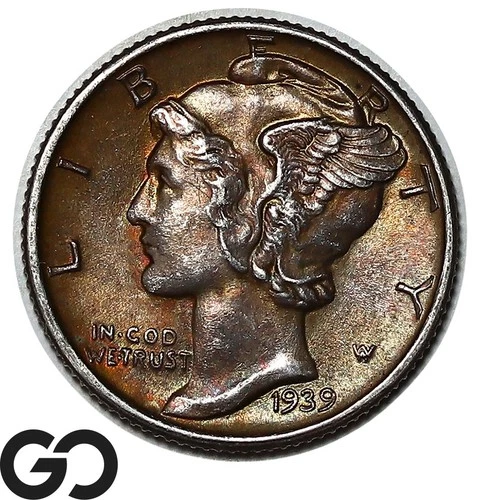 1939 Mercury Dime, Great Toner, Gem BU++