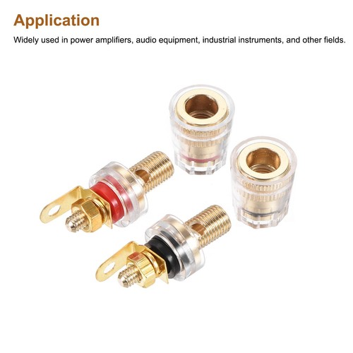 Borne Poste Amplificateur Banane Fiche Jack Haut-parleur Noir Rouge 4 Set - Photo 4/5