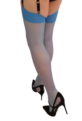 MISS FISHER'S EMPORIUM Every Day Pink, Blue, Mint Green, White 12 Denier Thigh High Stockings