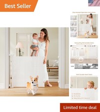 One-Hand Operation 59 Inch Retractable Baby Gate with Secure Double-Lock Safety