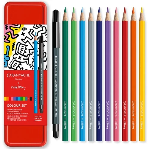 Caran D'Ache Keith Haring Couleur Ensemble Édition Spéciale Crayons de + Brosse