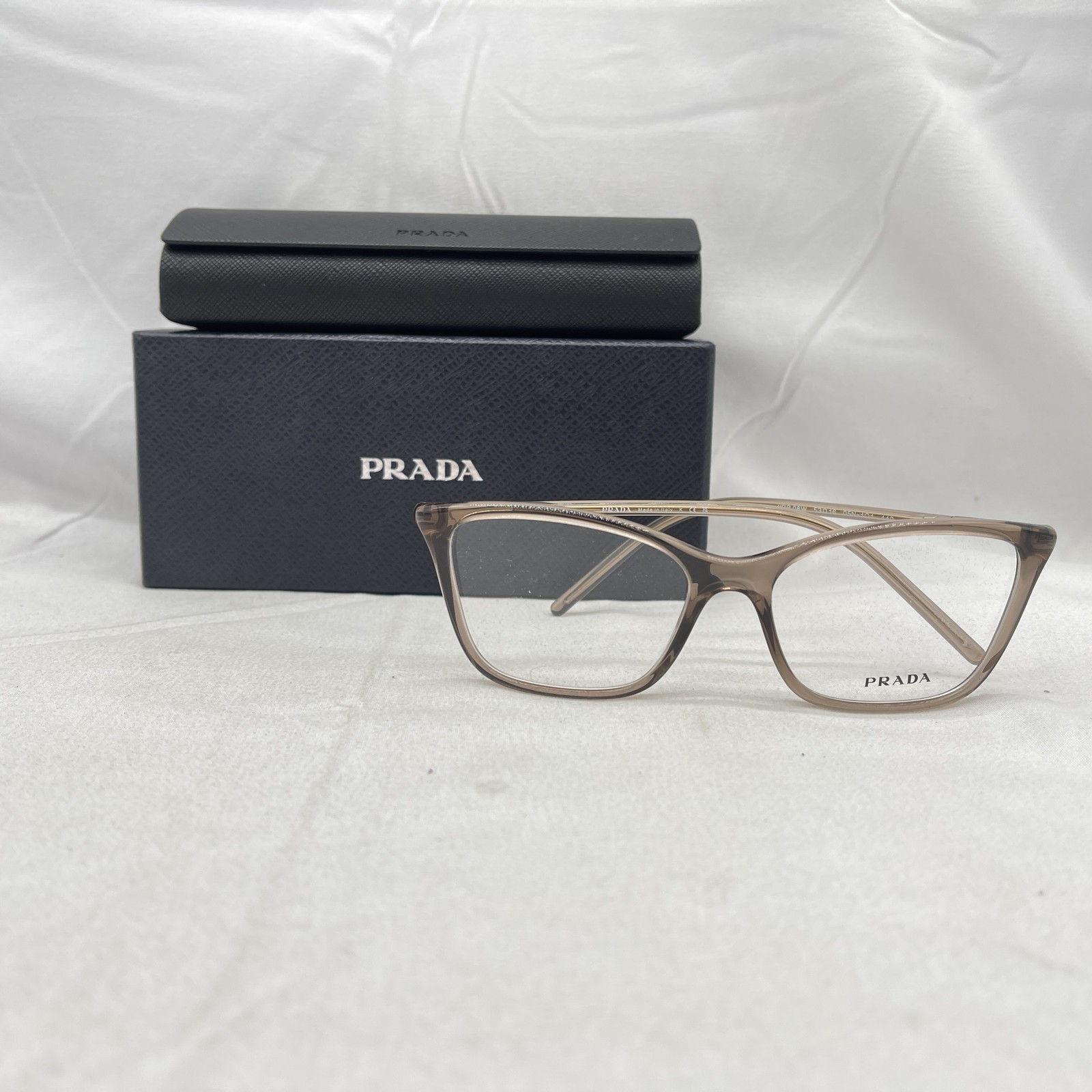 Prada Womens VPR08W Thin Square Cat Eye Eyeglasses in Transparent Brown