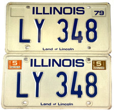 Vintage Illinois 1982 1983 Auto License Plate Set Pair LY 348 Garage Wall Decor