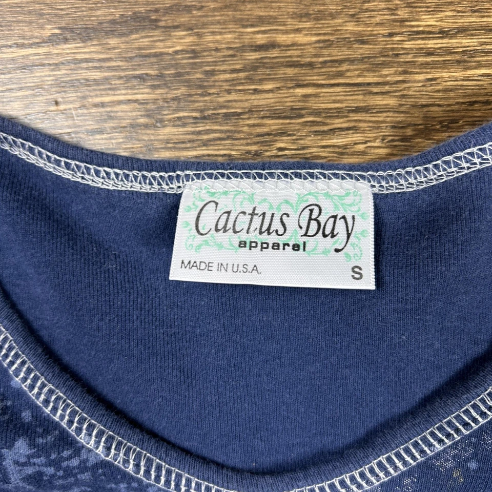 Camisa Cactus Bay Mujer Pequeña Azul Mariposa Estrás Manga 3/4 Hecha en EE. UU. Foto 2 de 4