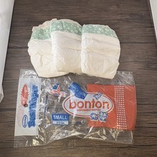 Vintage Bonton Diapers Rare 3 Pack Bag Paw Print Diaper Size Small