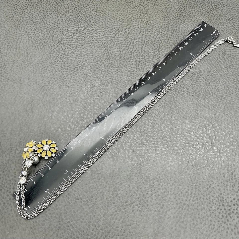 Collar Ann Taylor Doble Hilo Mujer Tono Plata Amarillo Floral Estrás Foto 3 de 4