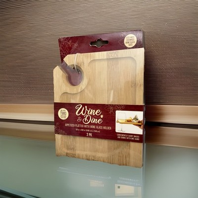 Wine & Dine Appetizer Platter With Wine Glass Holder 2pk New In Package  